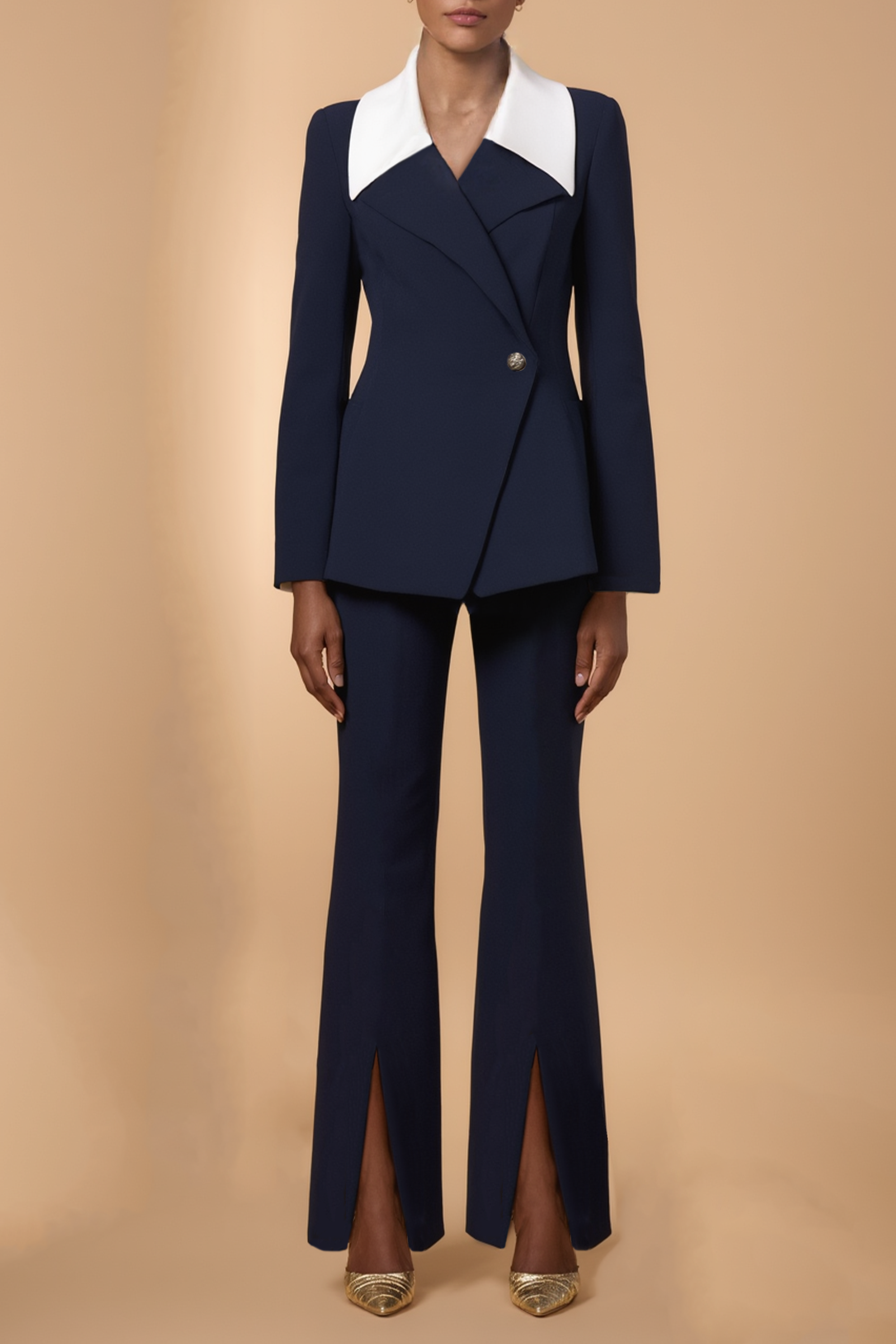 Work Suit Sets Navy V Neck Pants Set