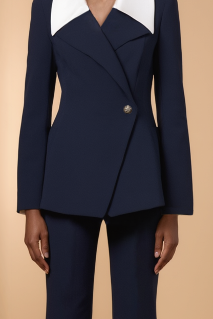 Work Suit Sets Navy V Neck Pants Set