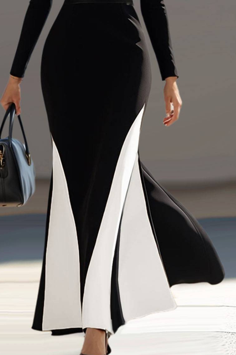 Elegant black office dress with contrasting hem