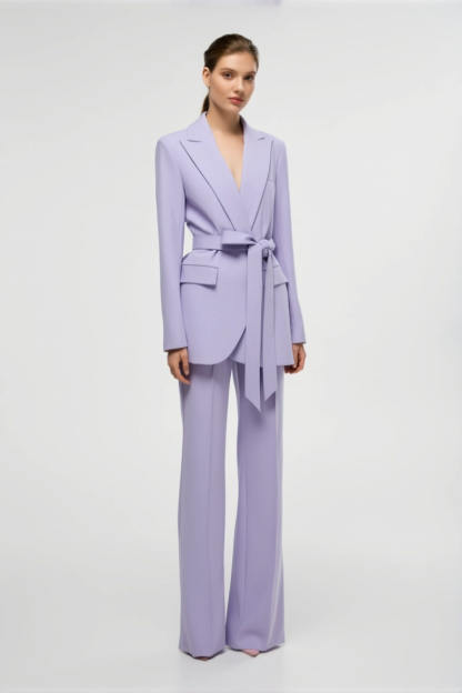Work Blazer Suit Purple Lapel Long Sleeve Pants Set 