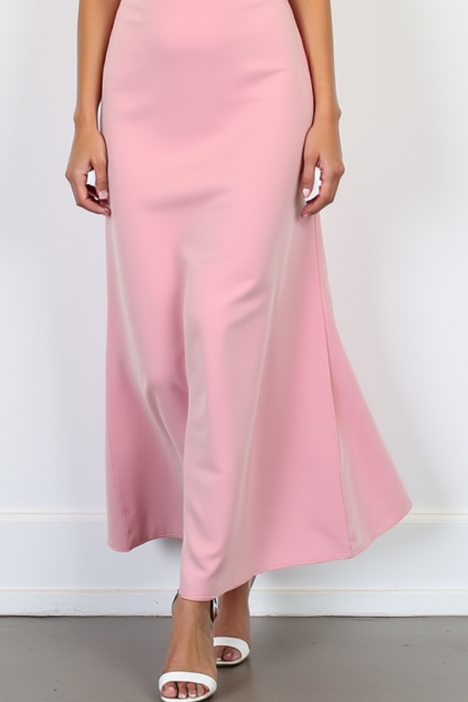 ​​ ​Wedding Guest ​Cocktail​ Dress Pink Ruffle Off Shoulder Maxi Dress