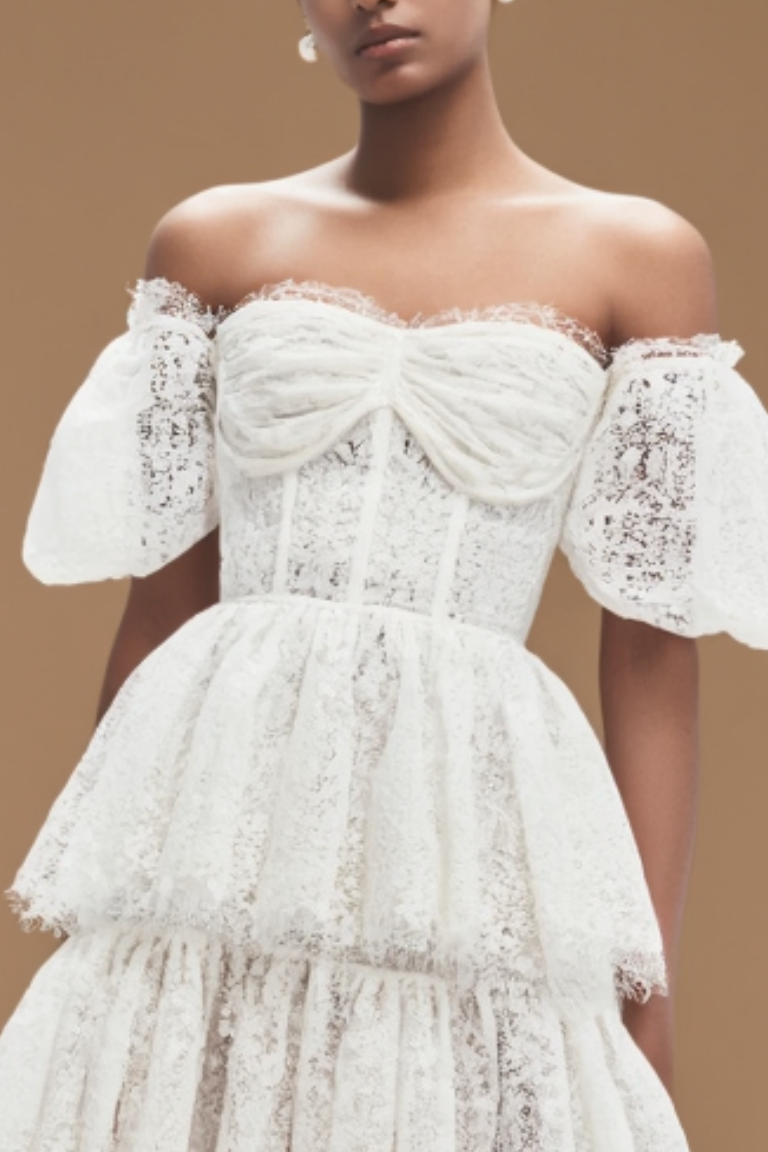 ​Graduation​ ​Prom ​​Corset Dress​ White Strapless Lace Midi Dress