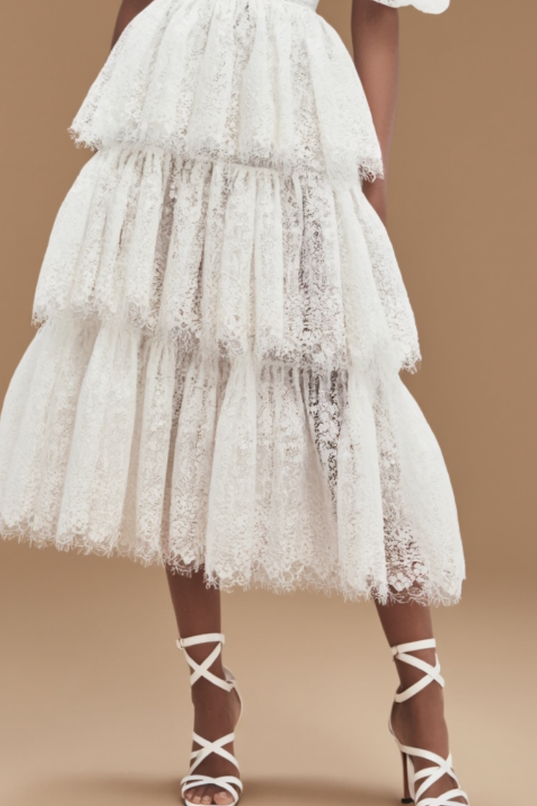​Graduation​ ​Prom ​​Corset Dress​ White Strapless Lace Midi Dress
