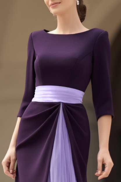 Formal Dress Purple Crew Neck Colorblock Floor-Length Dress