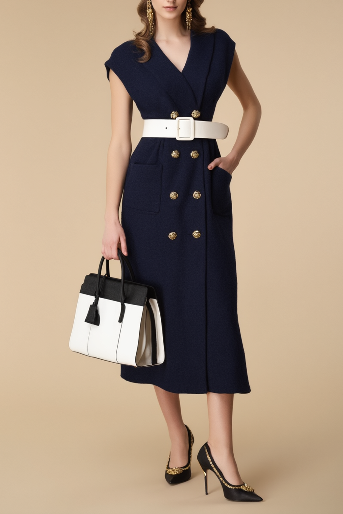 Black blazer dress for work with belt