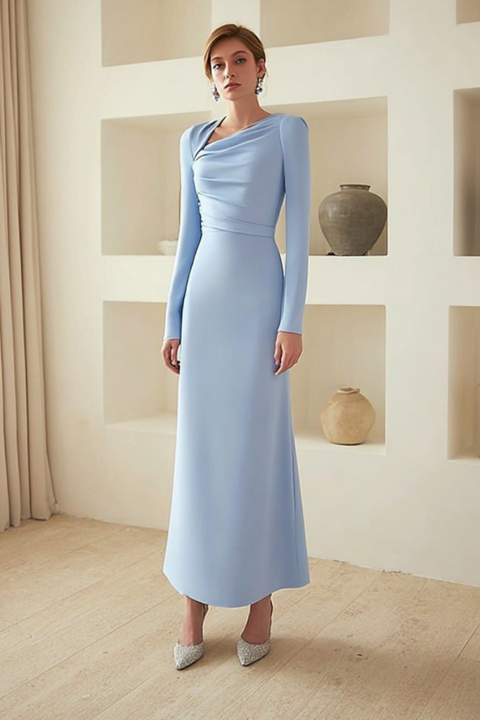 Formal Dress Blue V Neck Maxi Dress