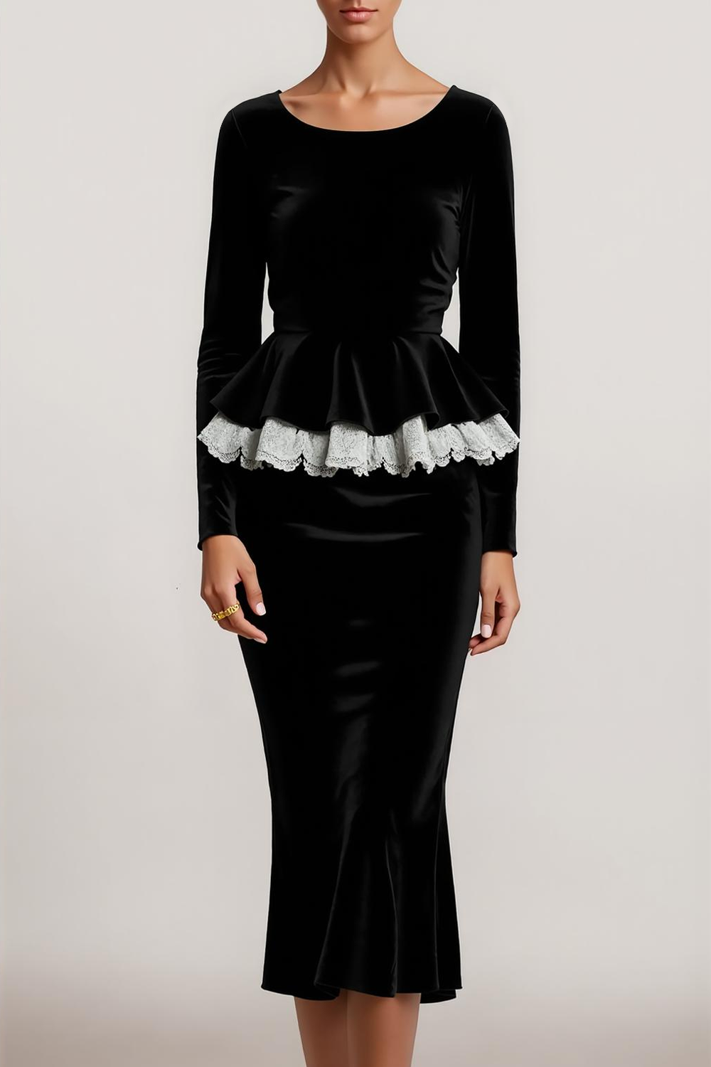 Work Outfit Sets Dress Black Crew Neck Midi Skirt Set