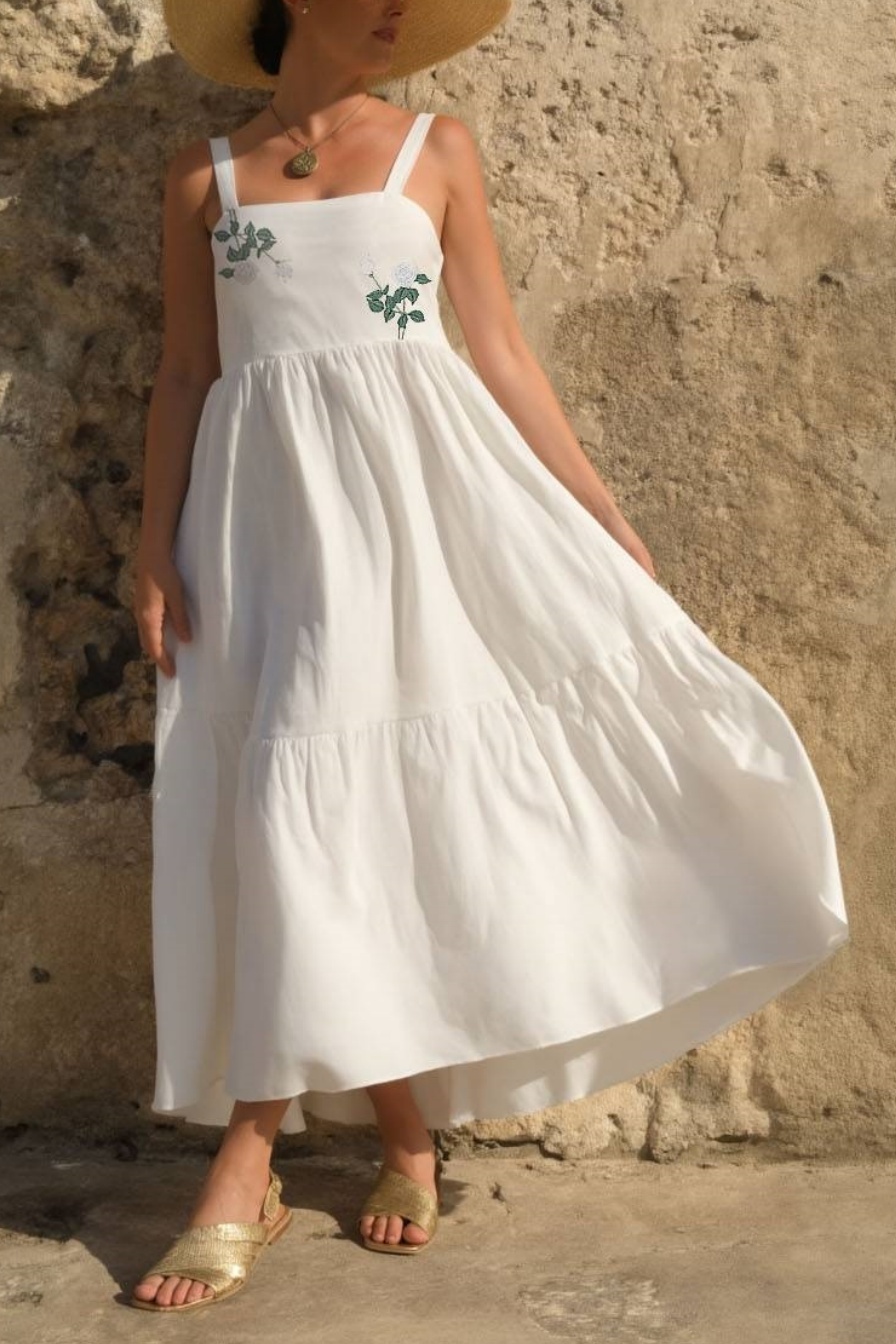 Bohemian Swing Dress White Straps Maxi Dress