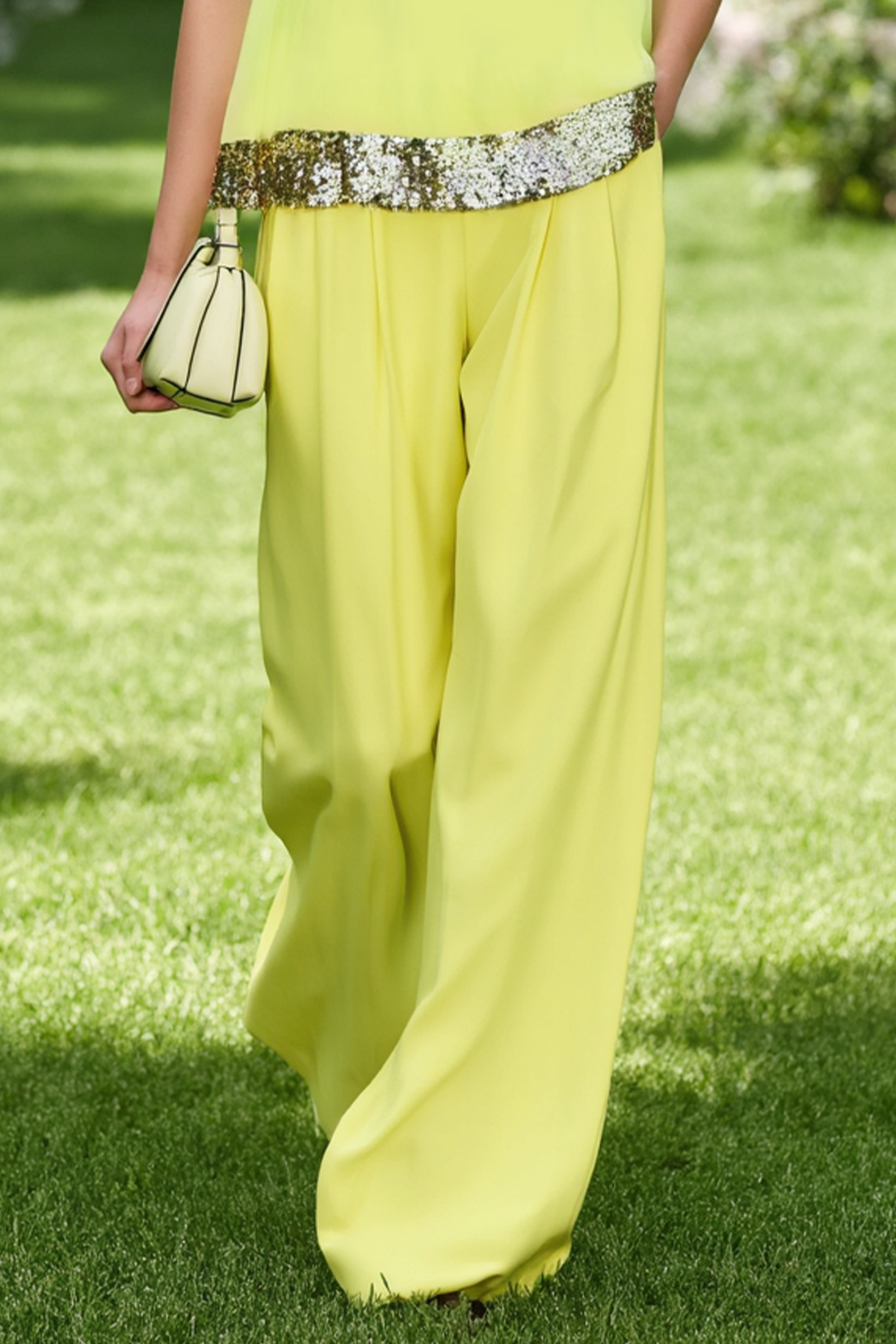 Casual Blouse Set Green Halter Neck Two-Piece Wide-Leg