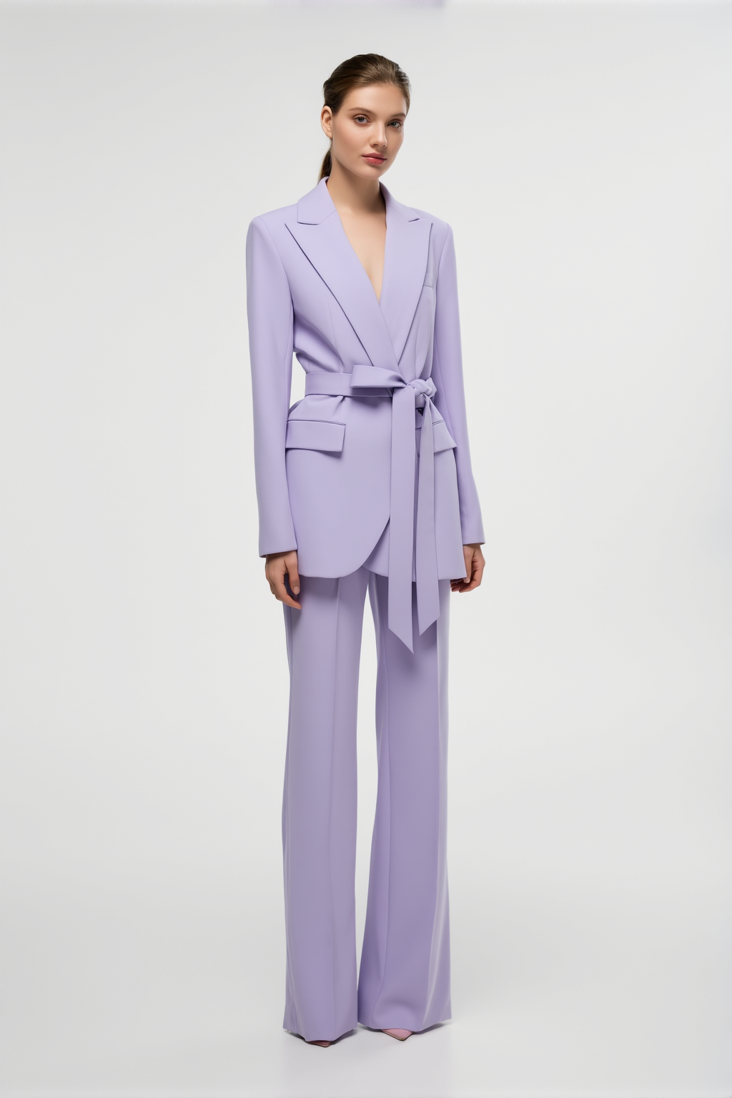 Work Blazer Suit Purple Lapel Long Sleeve Pants Set 