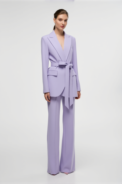 Work Blazer Suit Purple Lapel Long Sleeve Pants Set 