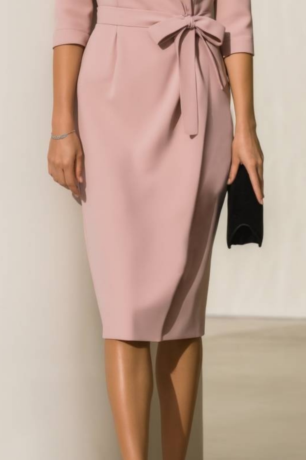 Work Wrap Dress Pink V Neck Knee Dress – chiclody
