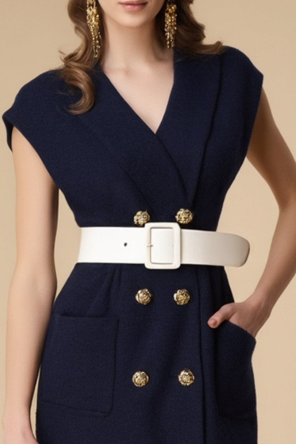 V neck midi work dress with pockets