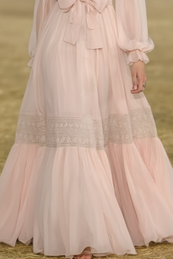 Formal Evening Dress Pink Deep V Bow Lace Maxi Dress