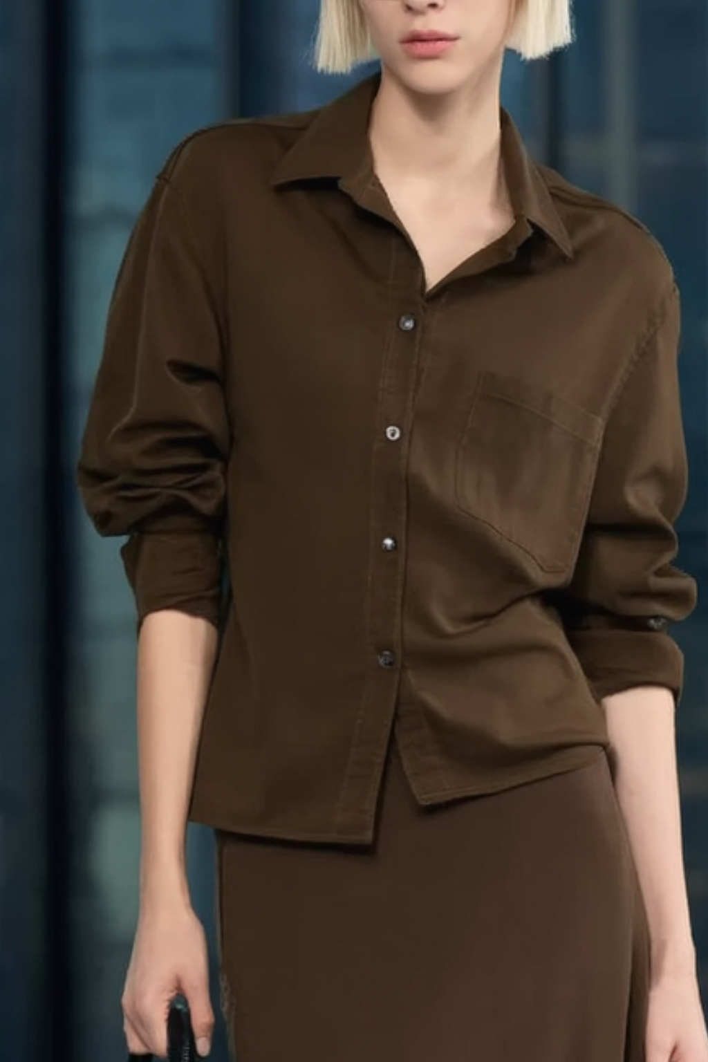 Casual Set Coffee Shirt Collar Floor-Length Skirt Two-Piece Set