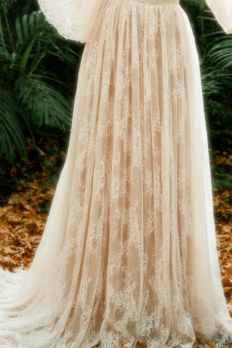 Bohemian Swing Dress White V Neck Lace Floor-Length Dress