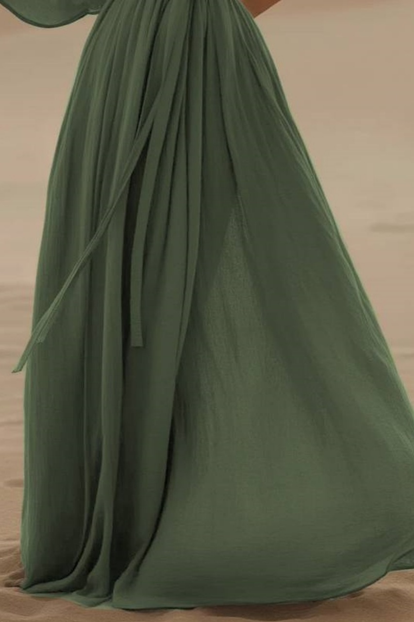Bohemian Swing Dress Green Deep V Floor-Length Dress