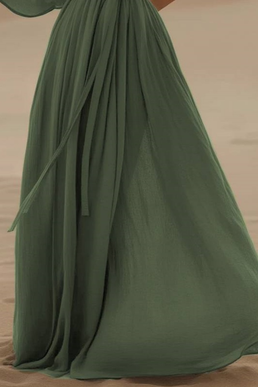 Bohemian Swing Dress Green Deep V Floor-Length Dress