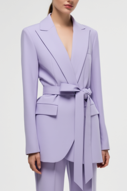 Work Blazer Suit Purple Lapel Long Sleeve Pants Set 
