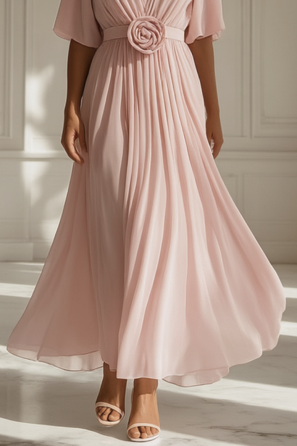 Formal Evening Dress Pink V Neck Floral Maxi Dress