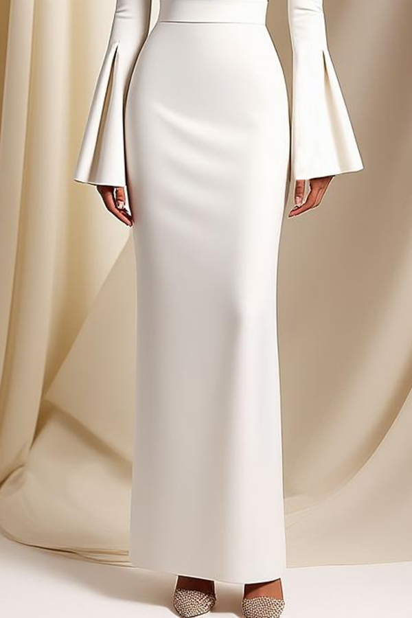 Formal ​Evening Dress White Deep V Maxi Long Sleeve Dress