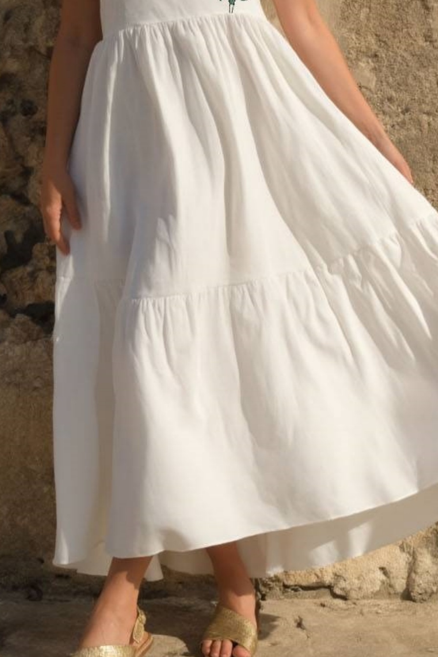 Bohemian Swing Dress White Straps Maxi Dress