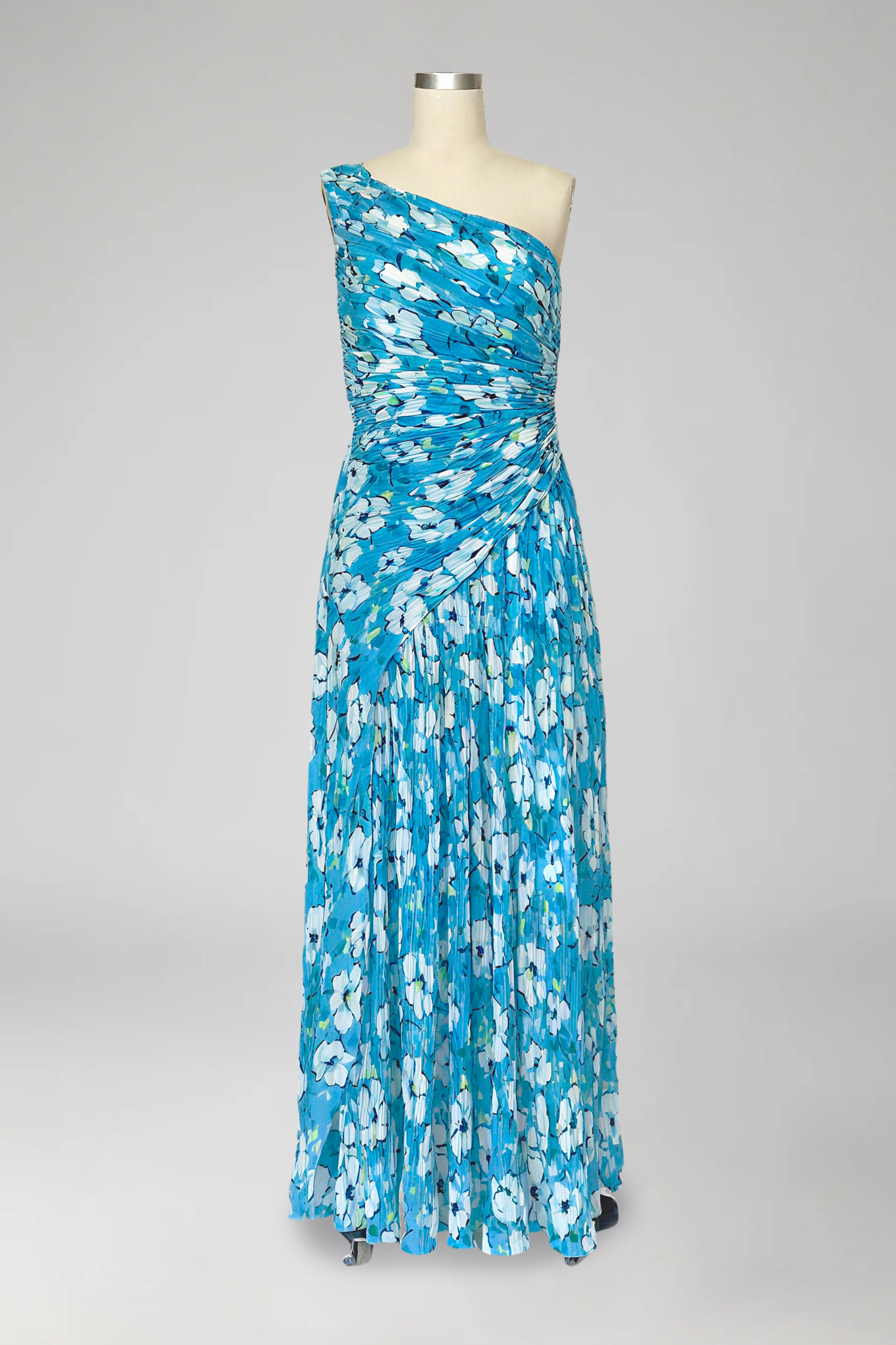 Vacation Dress​​ Blue One Shoulder Floral Print Maxi Dress