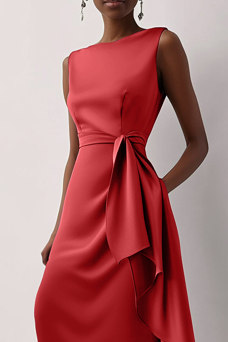 Daily Party Dress Sleeveless Purple Draped Waist Decoration Midi Dress