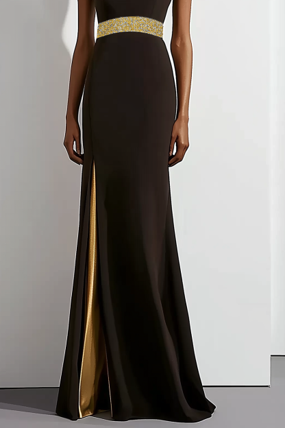 Formal Evening Dress Black Sleeveless Round Neck Floor-Length Dress