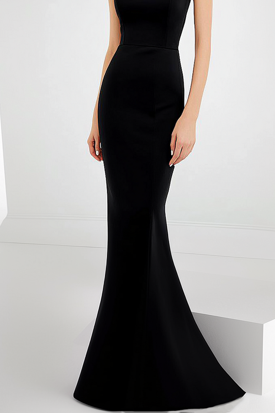 Formal Evening Dress Black Off-Shoulder Fitted Mermaid Floor-Length Gown