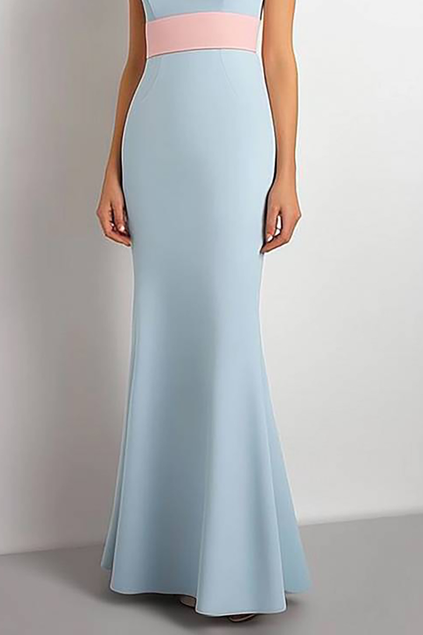 Wedding Guest Dress Light Blue Round Neck Sleeveless Mermaid Maxi Dress