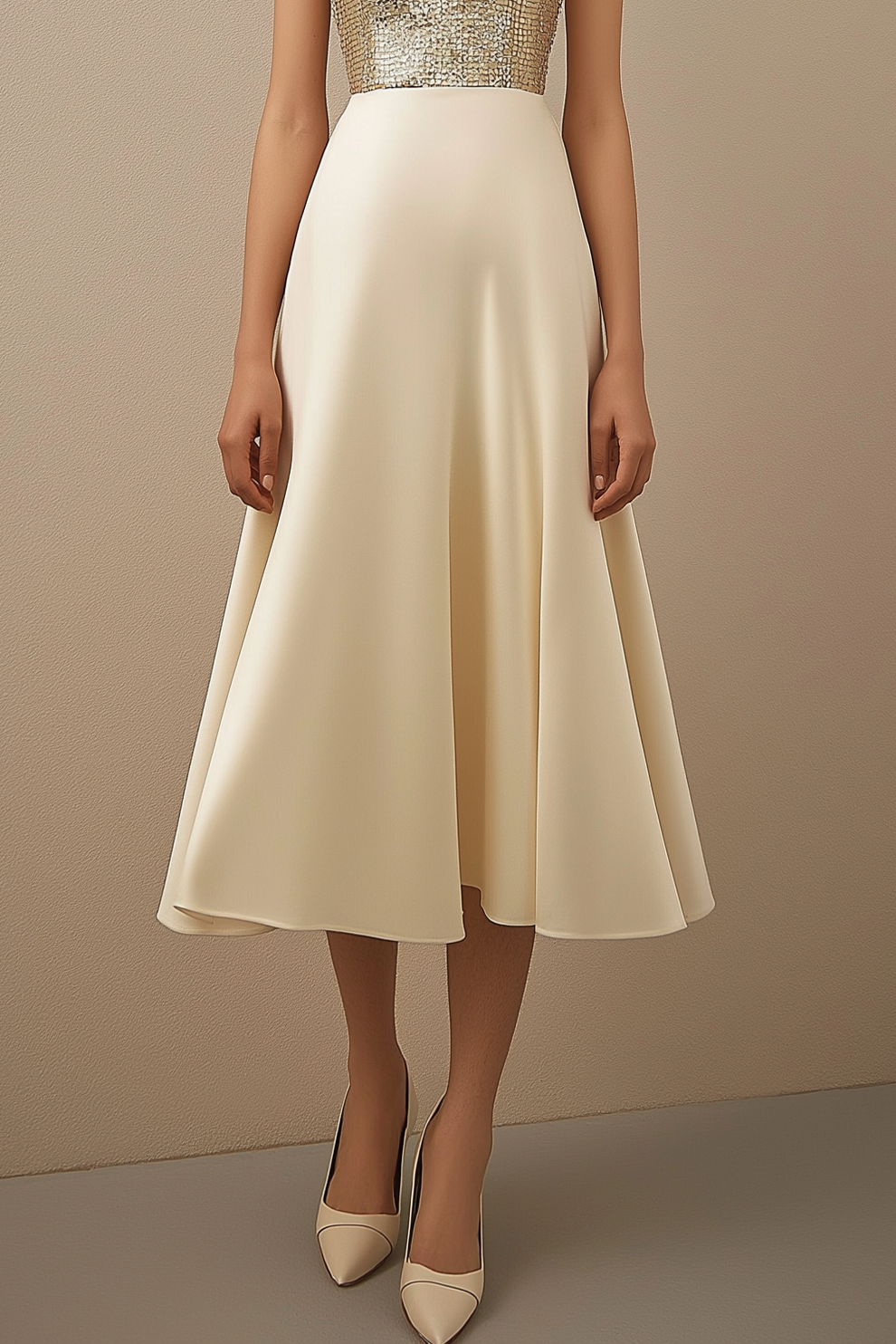 Party Sequin Dress Beige V-Neck Sleeveless Midi Dress