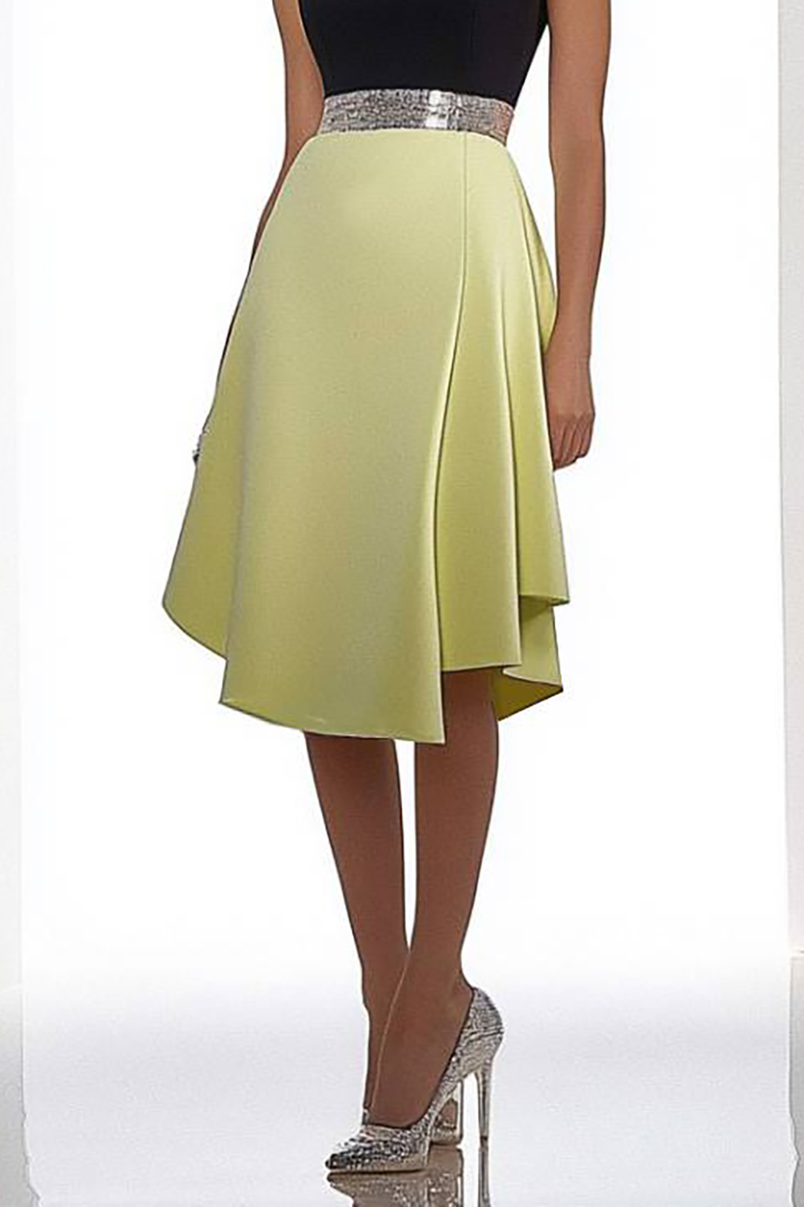 Semi-Formal Party Dress Colorblock Round Neck Sleeveless Knee-Length Dress