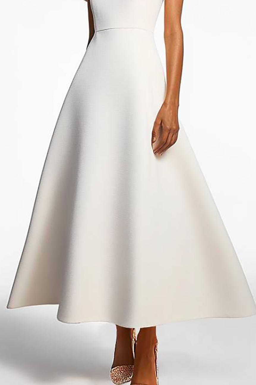 Formal Evening Dress White Stand Collar A-Line Maxi Dress