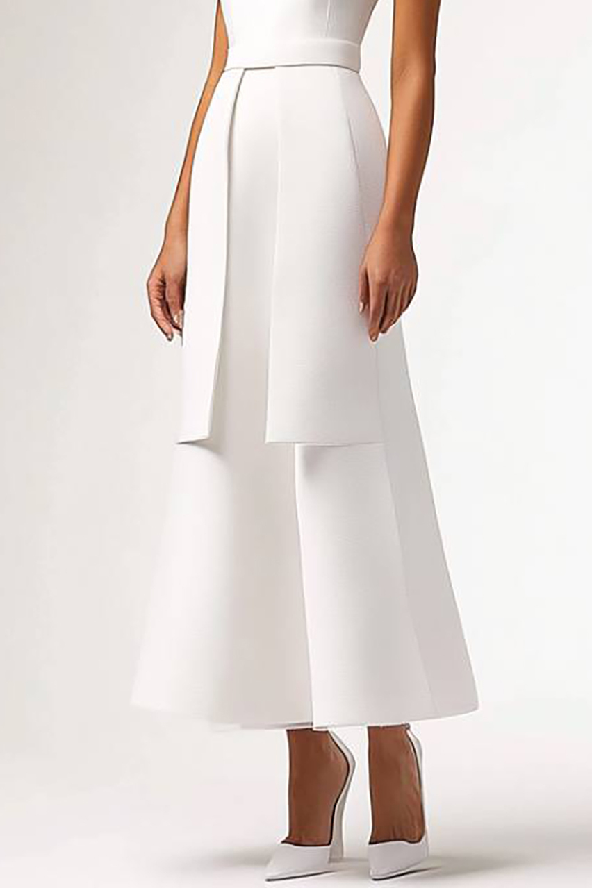 Semi-Formal Party Dress White Stand Collar Sleeveless Maxi Dress
