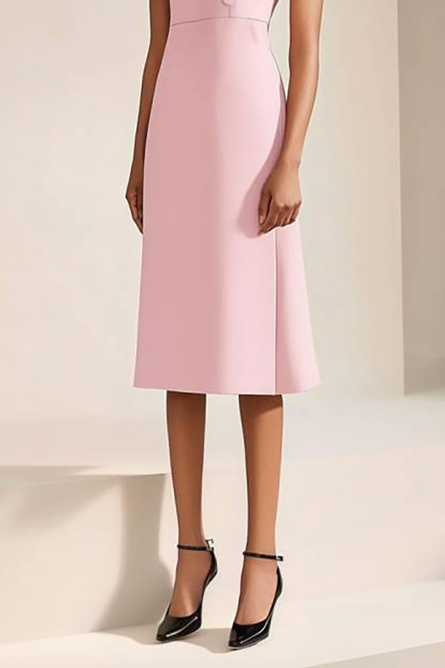Cocktail Party Dress Pink Sleeveless Button Knee-Length Dress