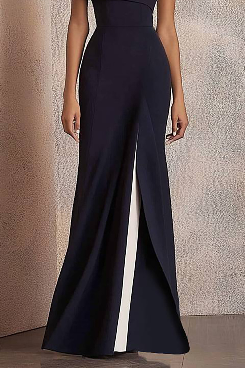 Evening Formal Colorblock Dress One Shoulder Asymmetrical Slit Maxi Dress