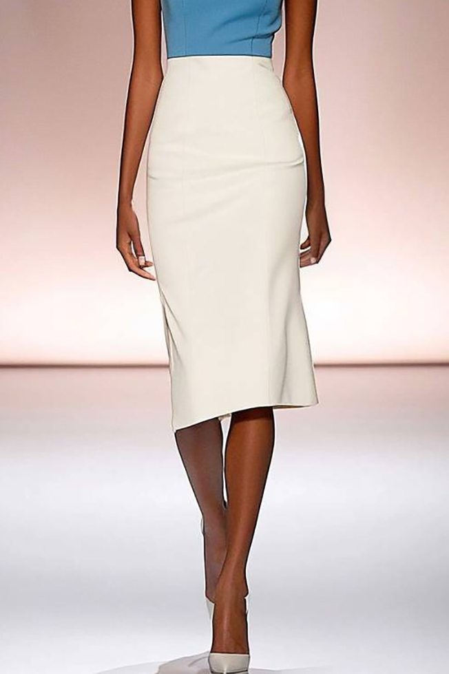 Cocktail Party Dress Blue White Colorblock Stand Collar Knee-Length Dress