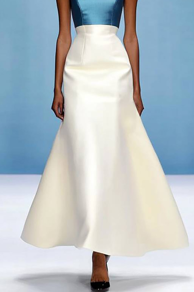Evening Formal Colorblock Dress Blue White Round Neck Sleeveless Maxi Dress
