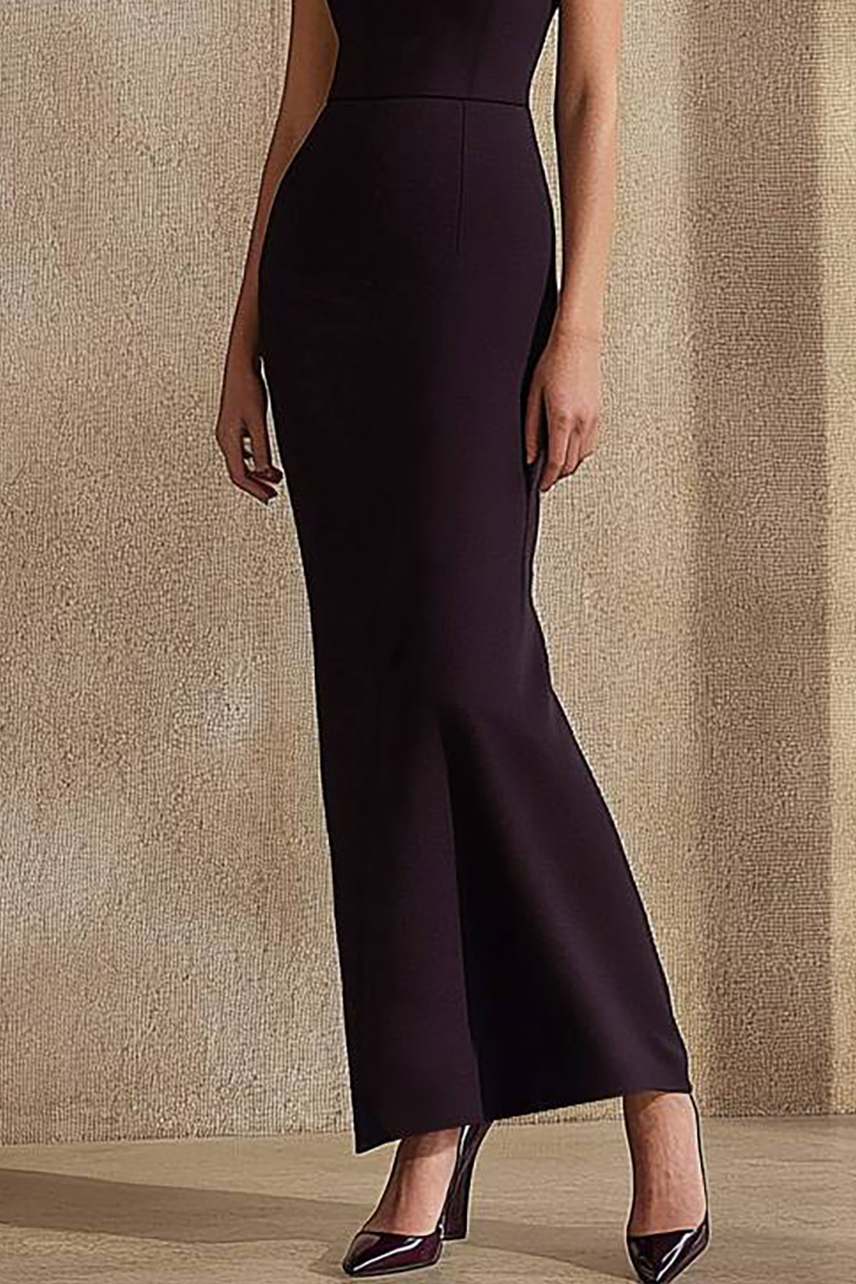 Evening Formal Dress Purple Boat Neck Bodycon Maxi Dress