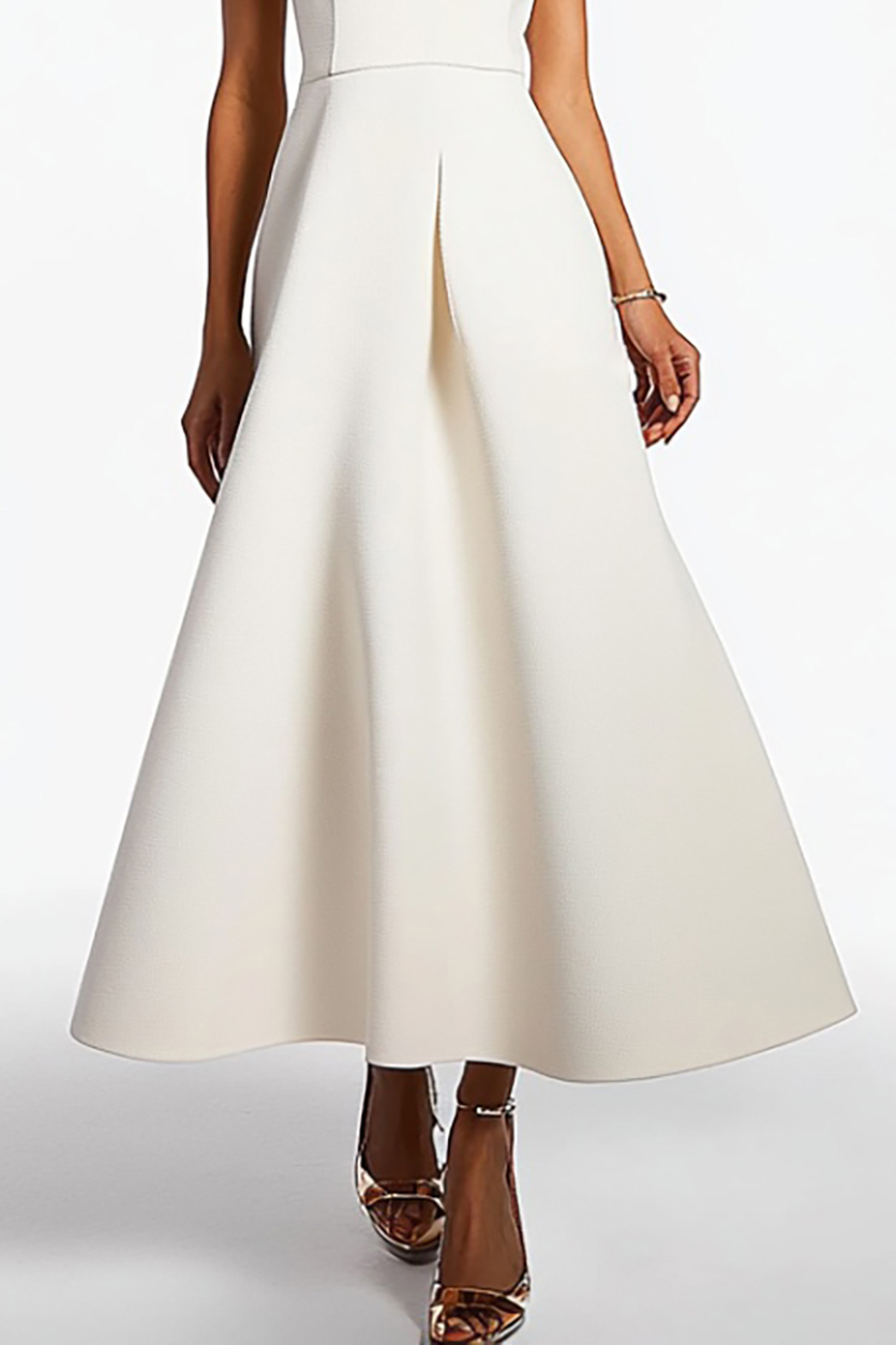 Evening Formal Dress White Stand Collar Short Sleeve Loose Maxi Dress