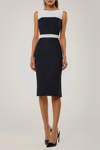 Cocktail Party Dress Black White Sleeveless Knee-Length Dress