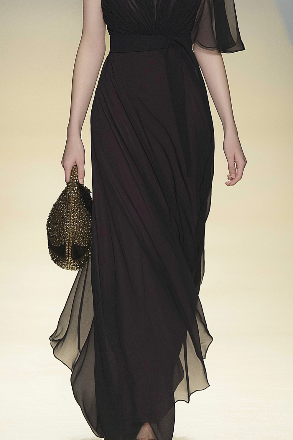 Formal Evening Dress Black Chiffon One-Shoulder Maxi Dress