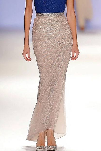 Cocktail Party Dress Blue Sequins One Shoulder Long Dress