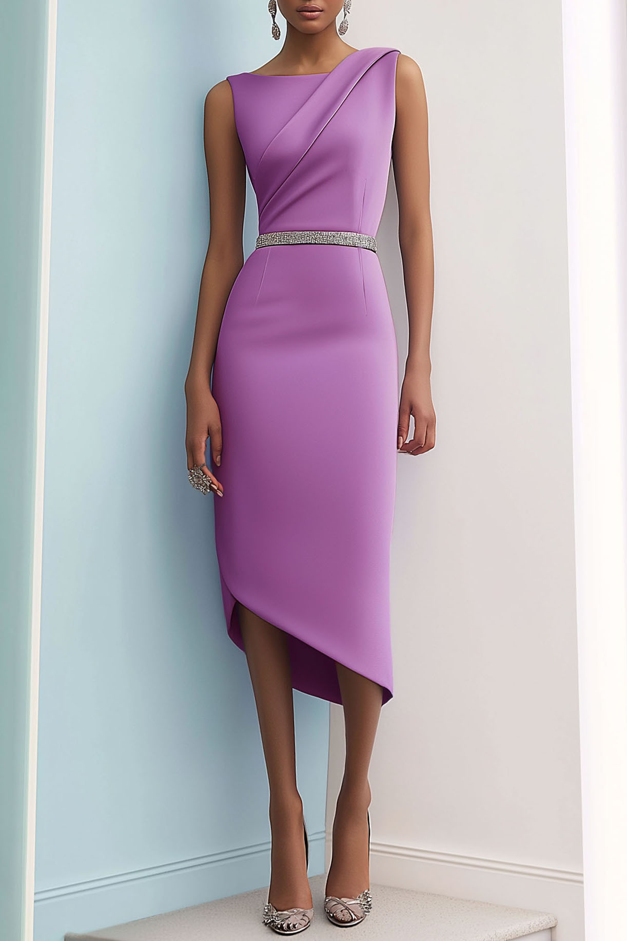 Semi-Formal Party Dress Purple Sleeveless Asymmetrical Midi Dress