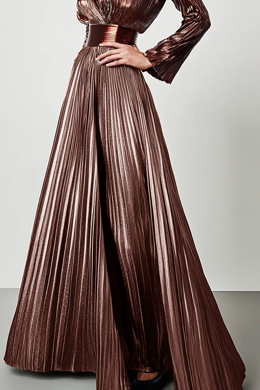 Daily Party Work V Neck Colorful Gradient Pleated Maxi Dress