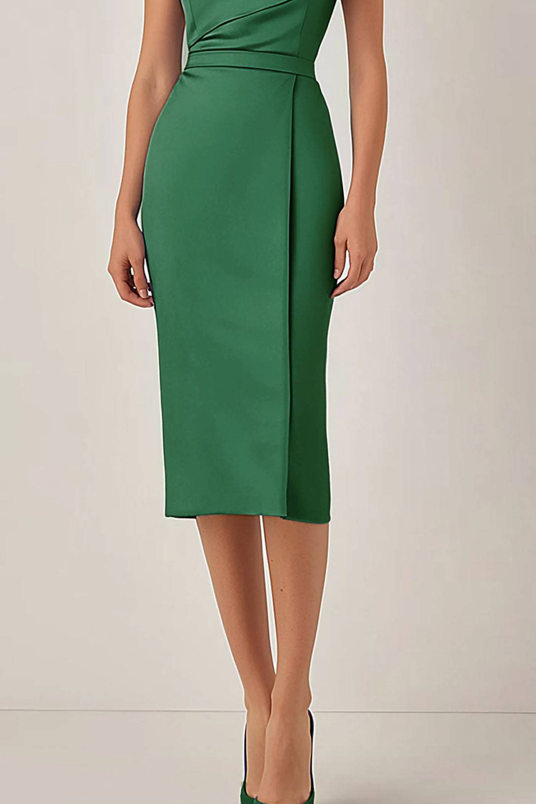 Cocktail Party Dress Green One-Shoulder Fitted Midi Dress
