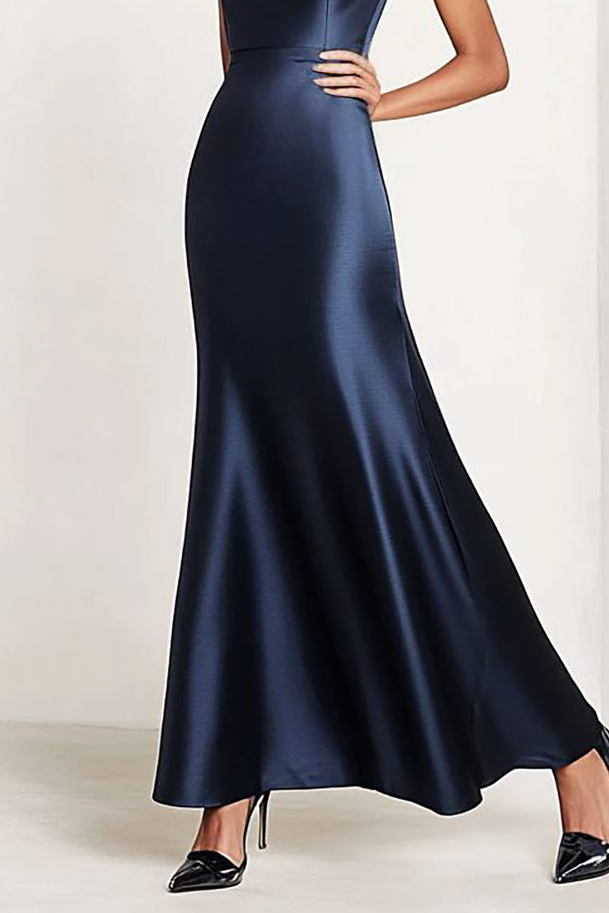 Party Satin Dress Navy V-neck Sleeveless Basic Maxi Dress
