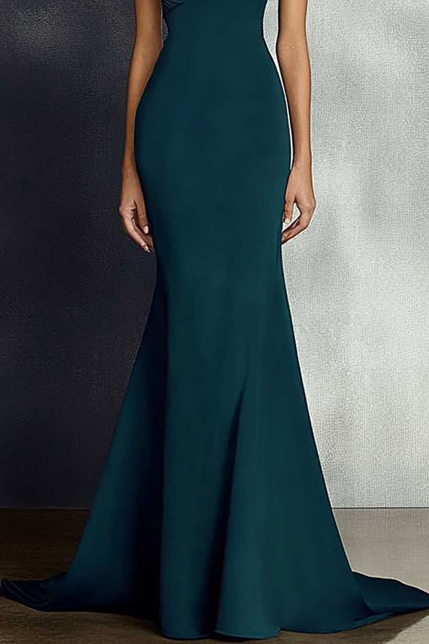 Evening Formal Dress Dark Green One-Shoulder Mermaid Train Dress