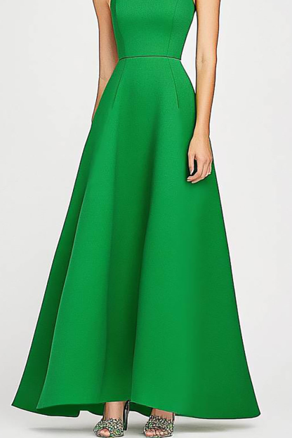 Evening Formal Dress Green Sleeveless Round Neck A-line Maxi Dress